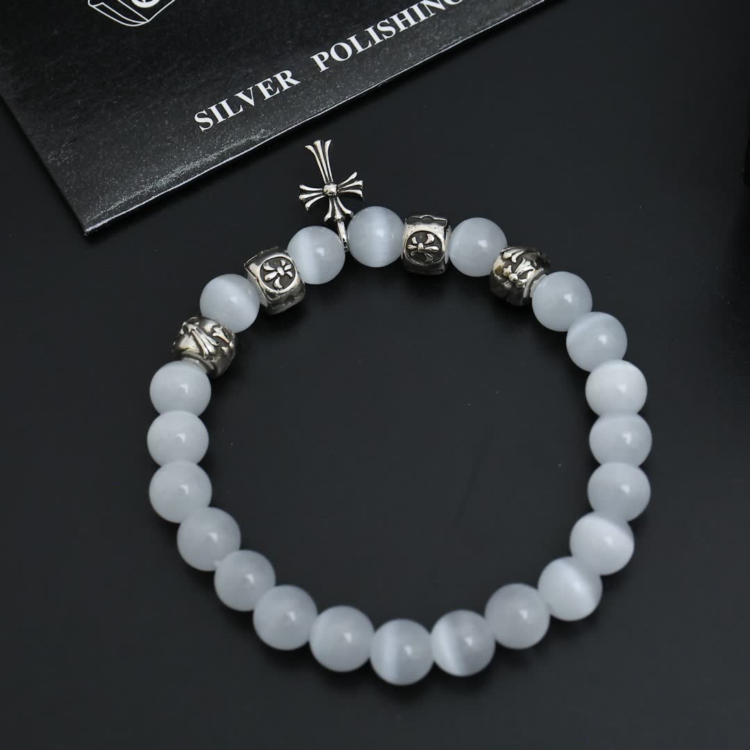 Chrome Hearts Silver Cross Charm Bracelet